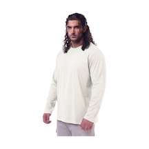 Erkek Büyük Beden 115 - 155 Kilo Arası Uygun Bedenli % 100 Pamuk Uzun Kol Bisiklet Yaka Sweatshirt Krem