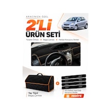 Toyota Yaris 2005-2013 Uyumlu Torpido Örtüsü + Tay Tüyü Bagaj Çantası + Sticker - Siyah Kahverengi