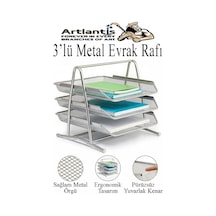 Renkli Metal Evrak Rafı 3 Lü 1 Paket Masa Üstü A4 Dosya Düzenleyici Kağıt Tepsisi Metal Fileli Üç Katlı Hareketli Perfore Gümüş