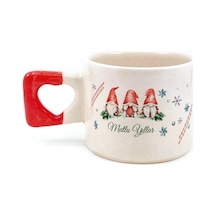 Mutlu Yıllar 3 Noel Baba Baskılı Kırmızı Kulplu Kalp Yılbaşı Kupası