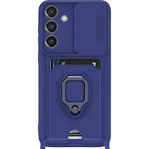 Samsung Uyumlu Galaxy S25 Plus Kılıf Zuma Kartvizitli Yüzüklü Silikon Lacivert