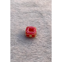 Altın Bordo Büyük Boy Telkari Hülyam Boncuk Sarı Altın
