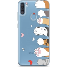 Samsung Galaxy A11 - M11 Uyumlu Sevimli Kedi Patiler Tasarımlı Baskılı Silikon Kılıf Renkli