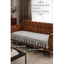 Lüx Fırfırlı Koltuk Örtüsü Bohem Pamuklu Keten Leke Tutmaz Su İticili Koltuk-çekyat Örtüsü Gri