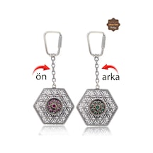 Yakut Ve Zümrüt Taşlı Çiçek Model Çift Taraflı Oksitli Gümüş Telkari Anahtarlık 201025184 Gümüş