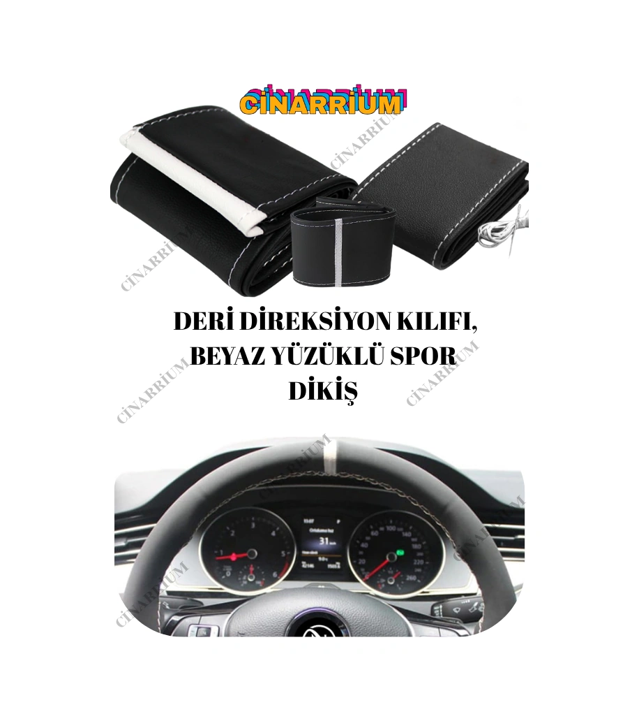 Mercedes Gl Yerli Üretim Suni Deri Direksiyon Kılıfı, Beyaz Şeritli Spor Dikiş Çok Renkli