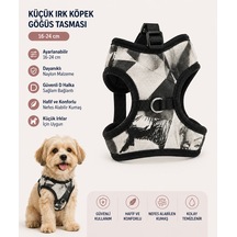 Küçük Irk Köpek Göğüs Tasması Yelek Tipi 16-24 Cm Desenli Nefes Alabilen - Siyah Beyaz Çok Renkli