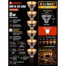 6 Adet Ledvance 12v Ac/dc 8w 50w Dimli 2700k Sarı Işık Gu5.3 Duylu Led Çanak Ampul