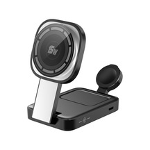 C40 3'ü 1 Arada Katlanabilir Şarj Standı Telefon İzle Kulaklık 15w Manyetik Kablosuz Şarj Cihazı Led Sıcak Işık Siyah