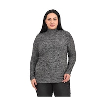 Disentis Büyük Beden Yarım Balıkçı Uzun Kollu Triko Çizgili Siyah Body Siyah