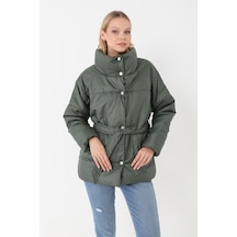 Kadın Dolgulu Astarlı Su Geçirmez Rüzgara Dayanıklı Oversize Bomber Mont & Kaban & Parka Haki