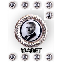 Yörük Tasarım 10 Adet Atatürk Damla Mineli Yaka Rozeti Gümüş
