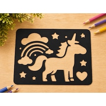 3d Baskı Unicorn Ve Gökkuşağı Çizim Şablonu - Desen Kalıbı - Siyah