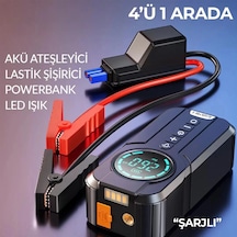 Taşınabilir Şarjlı Jump Starter - Akü Takviyesi + Lastik Şişirici + Powerbank + Led Işık Hepsi Bir A