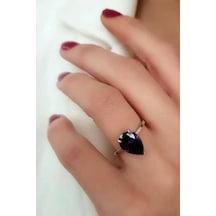 Ametist Taşlı Gümüş Damla Yüzük 15