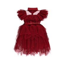 Civil Girls Beli Kemerli Tül 6-12 Yaş Elbise - Kırmızı