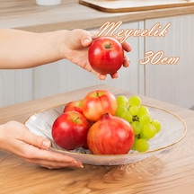 Porsima 30579 Kostanay Altın Yaldızlı Cam Meyvelik Sunumluk 30 Cm