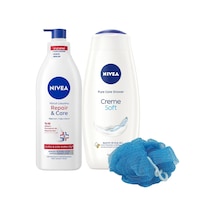 Creme Soft Duş Jeli 500ml Ve Repair Care Vücut Losyonu 400ml, Lif Hediyeli, Kaşıntılı Ve Hassas Cilt Diğer