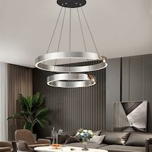Late Gri İki Katlı Yuvarlak 69 Watt Modern Sarkıt Salon Led Avize Gri