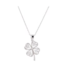 Yonca Model-2 Zirkon Taşlı 925 Ayar Gümüş Kadın Kolye Gümüş - Rodyum