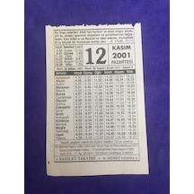 12 Kasım 2001 Takvim Yaprağı - Nostalji Koleksiyonluk Takvim Yaprağı