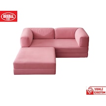 Herev 180x180 Cm 50 Dns Modüler Köşe Koltuk Fitilli Kadife Kumaş, Yatak Olabilen, Modern Tasarım Şark Köşe Pembe