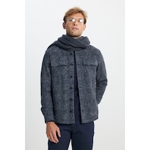 Ac&Co / Altınyıldız Classics Erkek Lacı Grı Yünlü Comfort Fit Rahat Kesim Gömlek Yaka Ekose Desenli Çift Kapak Cepli Ceket Lacı Grı Lacivert - Gri