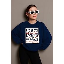 Uyguntarz Unisex Irides Serenity Baskılı Tasarım Oversize Sweatshirt Lacivert