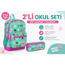 Su Yeşili Köpek Sırt Çantası 23465+ Kalemlik 22306 Çok Renkli