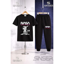 Ss Sinser Çocuk Astronot Beyz Ust Nasa Yazı Baskılı Tişort Eşofman Takımı Siyah