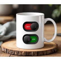 Off-on Görsel Tasarımlı Beyaz Seramik Baskılı Kupa Bardak 330ml Beyaz