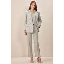 Kruvaze Yaka Gri Dokuma Blazer Gri