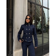 Out Of Standart Kadın Regular Fit Denim Düğme Detaylı Ceket Blue