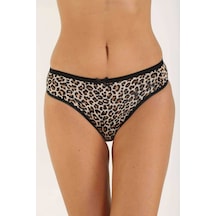 Royaleks Leopar Desenli Likralı Yumuşak Dokulu Kadın Slip Külot RYL-LEO10001 Kahverengi