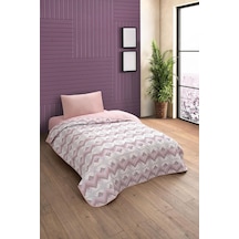 Tek Kişilik Desenli Kapitone Çift Taraflı Renkli Pike Yatak Örtüsü Takımı 160x230 Cm Çarşafsız Pudra Çok Renkli