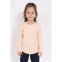 Toontoy Kids Toontoy Kız Çocuk Bisiklet Yaka Uzun Kollu Tişört Bej