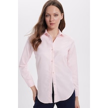 Tudors Kadın Slim Fit Dar Kesim Vücuda Oturan Uzun Kollu Pembe Basic Gömlek-38820 Pembe