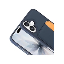 Apple İphone 16 İle Uyumlu Kılıf Silikon Deri Görünümlü Cüzdan Kartlıklı Darbe Korumalı Yeni Tarz Kapak Lacivert Çok Renkli