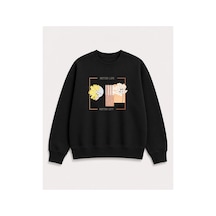 Herkesemoda Better Life Baskı Detaylı Bisiklet Yaka Şardonlu 2 İplik Sweatshirt Siyah