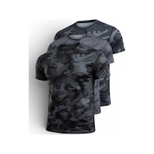 Serablanka 3'lü Erkek Nem Emici Hızlı Kuruma Atletik Teknik Kamuflaj Desenli Spor T-shirt Siyah-füme-lacivert