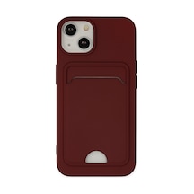 iPhone Uyumlu 14 Plus Kılıf Kelvin Kartvizitli Silikon - Bordo Düz Renkli