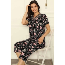 Alimer Kadın Siyah Dantelli V Yaka Bermuda Pijama Takım Edy2708s Siyah