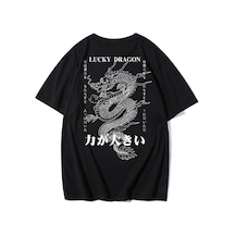 Tarzsokak Erkek Beyaz Japon Balığı Sırt Baskılı Oversize Tişört Siyah