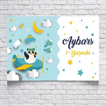 Uçakta Uçan Panda Temalı Doğum Günü Afişi 35x50 Cm
