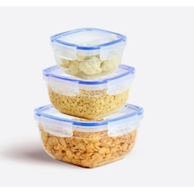 Lock&fresh 3 Parça Kare Saklama Kabı Seti - Silikon Contalı, Hava Geçirmez, 500 Ml, 900 Ml, 1500 Ml, Modüler Ve İstiflenebilir Tasarım, Gıdalar İçin Uzun Süre Tazelik