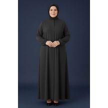 Medine İpeği Mevlana Kesim Cepli Kuşaklı Bol Büyük Beden Ferace Gri