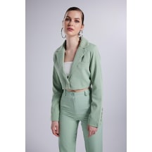 Holly Lolly Vatkalı Atlas Kumaş Crop Model Panky Ceket Yeşil