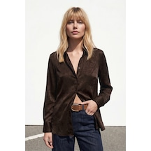 Sateen Gizli Patlı Gömlek - Kahve-137592