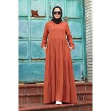 Neways 6531-Krep Kapüşonlu Reglan Kollu Elbise Taba