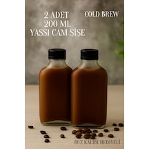 Rotanev 2 Adet Şeffaf Cold Brew Siyah Kapaklı Soğuk Kahve Yassı Cam Şişe 200 ml ve Çubuk Buz Kalıbı
